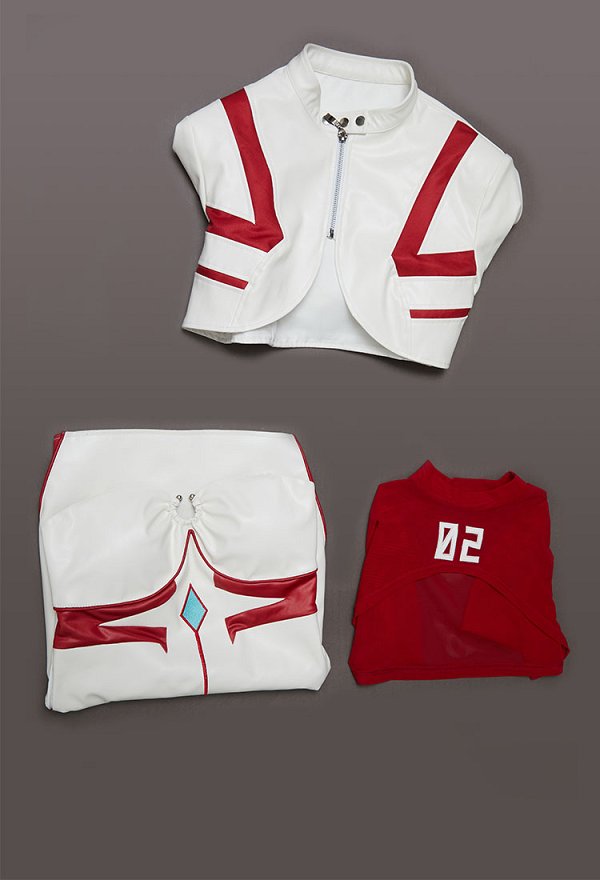 Anime Derivative Casual Outfit White Red Short Dress and Jacket with Mesh Top Set Cosplay Costume