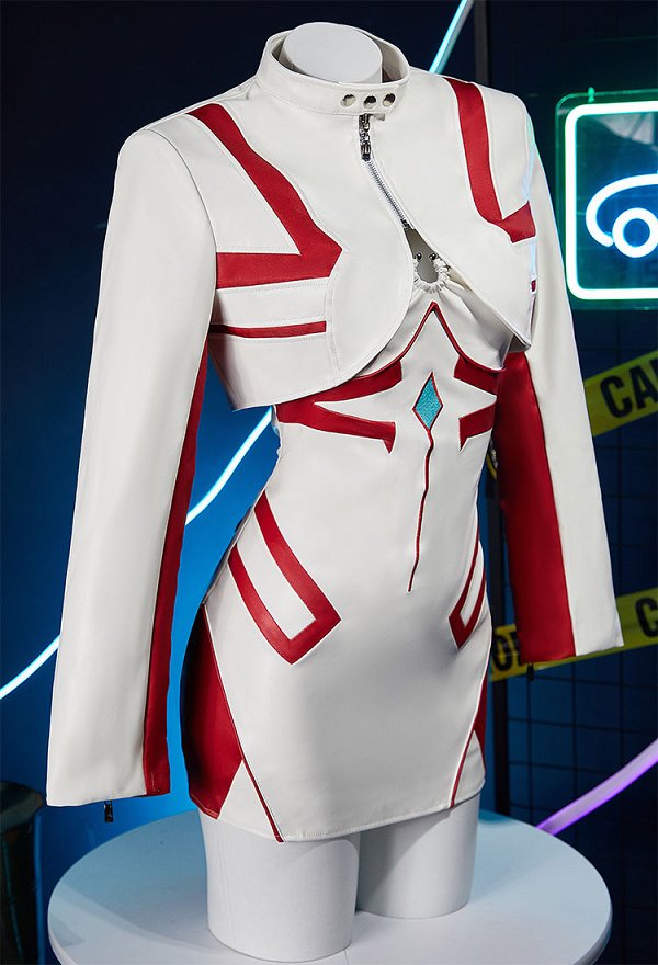 Anime Derivative Casual Outfit White Red Short Dress and Jacket with Mesh Top Set Cosplay Costume