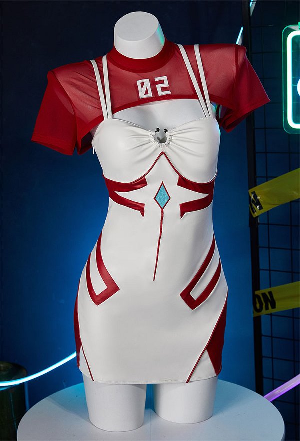 Anime Derivative Casual Outfit White Red Short Dress and Jacket with Mesh Top Set Cosplay Costume