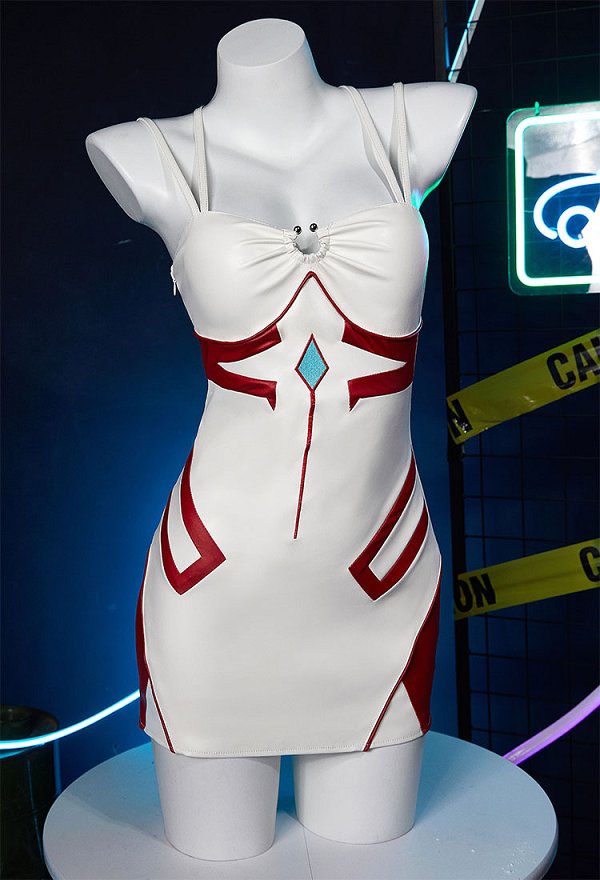 Anime Derivative Casual Outfit White Red Short Dress and Jacket with Mesh Top Set Cosplay Costume