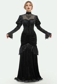 Costume d'Halloween Robe de style médiéval en lace noire avec coupe ajustée