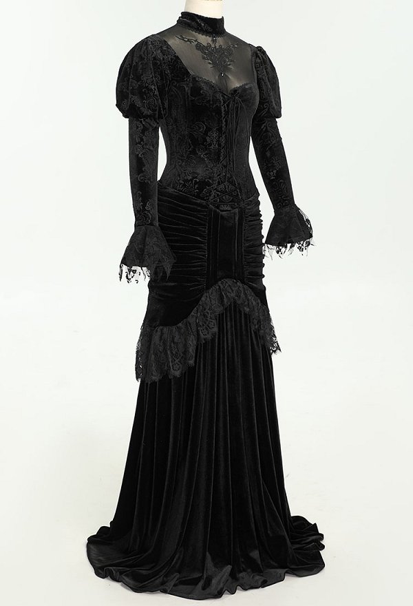 Vestido Medieval Estilo Halloween Encaje Negro Vestidos Slim