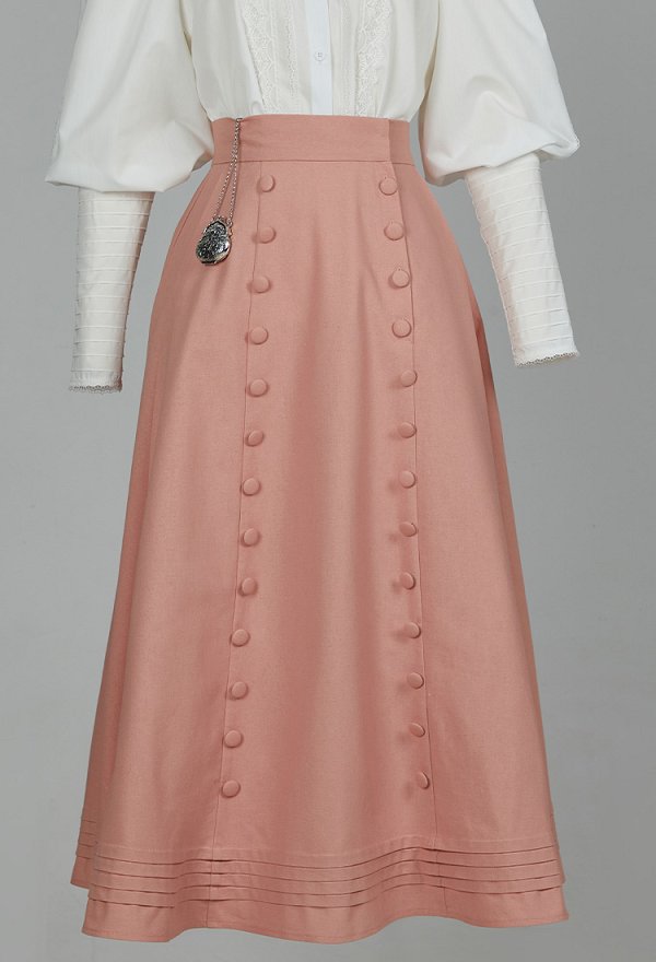 Disfraz de Cosplay Falda Rosa Larga de Estilo de Corte Medieval con Botones y Detalles de Encaje Disfraz de Cosplay Falda Rosa Larga de Estilo de Corte Medieval con Botones y Detalles de Encaje