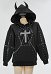 Estilo Gótico Sudadera Negro Cadena Remaches Cruz Decoración Demonio Cuernos Sudadera con capucha
