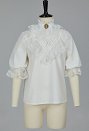 Disfraz de Cosplay Blusa Victoriana de Estilo Medieval con Encaje en las Mangas Abullonadas Mangas a Media Altura Camisa Blanca con Alfiler y Cuello