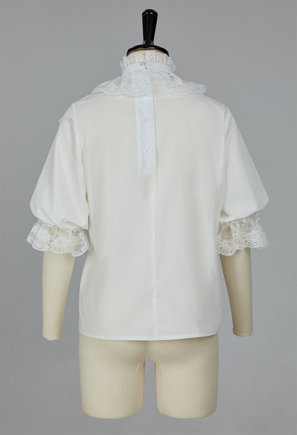 Disfraz de Cosplay Blusa Victoriana de Estilo Medieval con Encaje en las Mangas Abullonadas Mangas a Media Altura Camisa Blanca con Alfiler y Cuello Disfraz de Cosplay Blusa Victoriana de Estilo Medieval con Encaje en las Mangas Abullonadas Mangas a Media Altura Camisa Blanca con Alfiler y Cuello