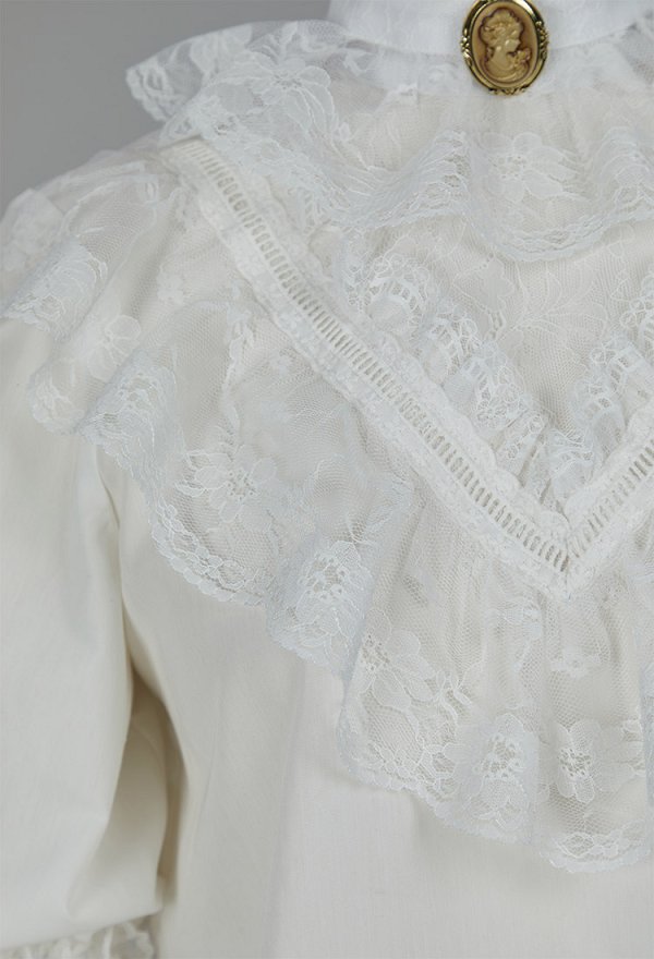 Disfraz de Cosplay Blusa Victoriana de Estilo Medieval con Encaje en las Mangas Abullonadas Mangas a Media Altura Camisa Blanca con Alfiler y Cuello Disfraz de Cosplay Blusa Victoriana de Estilo Medieval con Encaje en las Mangas Abullonadas Mangas a Media Altura Camisa Blanca con Alfiler y Cuello