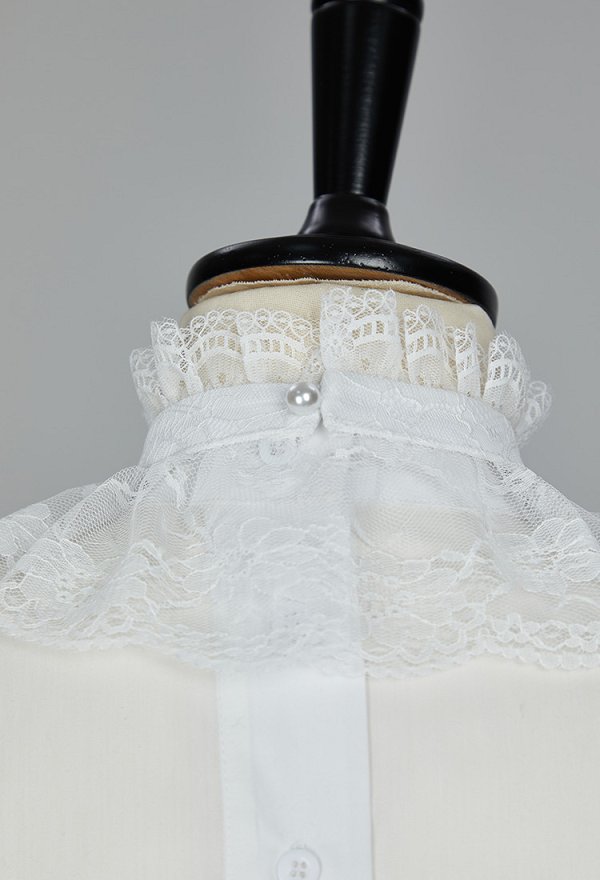Disfraz de Cosplay Blusa Victoriana de Estilo Medieval con Encaje en las Mangas Abullonadas Mangas a Media Altura Camisa Blanca con Alfiler y Cuello Disfraz de Cosplay Blusa Victoriana de Estilo Medieval con Encaje en las Mangas Abullonadas Mangas a Media Altura Camisa Blanca con Alfiler y Cuello