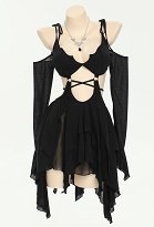 Vestido gótico de hadas para Halloween, estilo oscuro, con recortes en forma de murciélago y corte irregular Vestido gótico de hadas para Halloween, estilo oscuro, con recortes en forma de murciélago y corte irregular