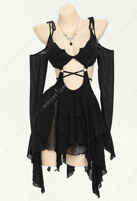 Vestido gótico de hadas para Halloween, estilo oscuro, con recortes en forma de murciélago y corte irregular