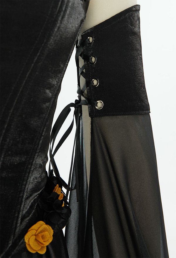 Medieval Renaissance Dark Elf Style Elegant Long Dress Set Flower Lace-up Corset and Skirt with Sleeves Costume Medieval Renaissance Dark Elf Style Elegant Long Dress Set Flower Lace-up Corset and Skirt with Sleeves Costume