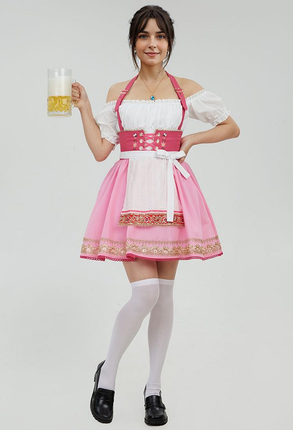 Disfraz de Cosplay Disfraz de Oktoberfest Vestido de bebe cervecera derivado de melocotón Vestido dirndl alemán Delantal con calcetines hasta el muslo