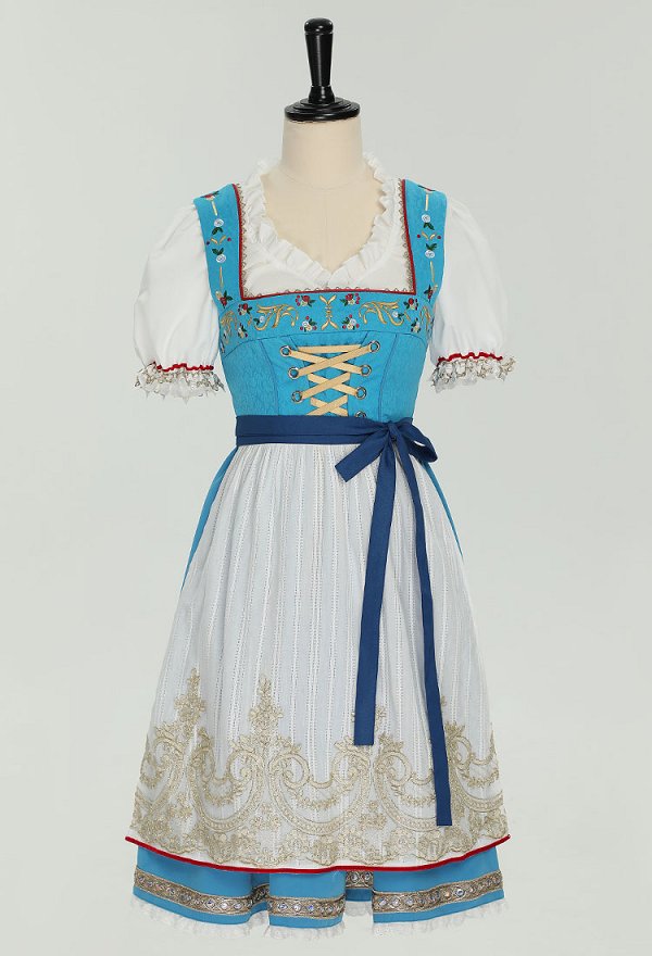 Disfraz de Oktoberfest con bordado azul vestido Dirndl alemán con delantal superior disfraz tradicional bávaro de doncella cervecera