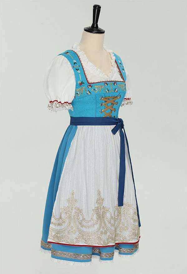 Disfraz de Oktoberfest con bordado azul vestido Dirndl alemán con delantal superior disfraz tradicional bávaro de doncella cervecera