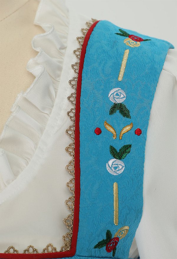 Disfraz de Oktoberfest con bordado azul vestido Dirndl alemán con delantal superior disfraz tradicional bávaro de doncella cervecera