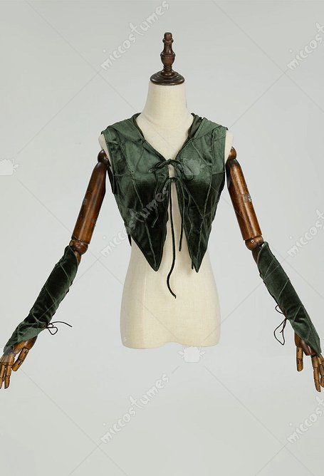 Medieval Elegante Conjunto Top Hoja Estilo Duende Sexy Chaqueta Sin Cintura Con Manga Cubremangas