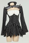 Jack Derivative Gothic Black White Stripe Costume Long SLeeve Top and Tube Top with Skirt and Gloves