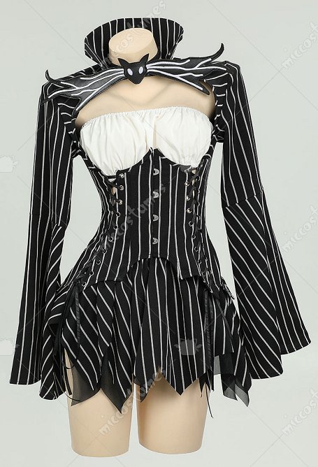 Jack Dérivé Gothique Costume rayé noir et blanc Top et manches longues avec jupe et gants