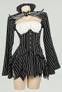 Jack Derivada Gótico Negro Blanco Raya Disfraz SLeeve Top Largo y Tubo con Falda y Guantes