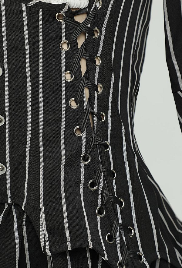 Jack Derivative Gothic Black White Stripe Costume Long SLeeve Top and Tube Top with Skirt and Gloves