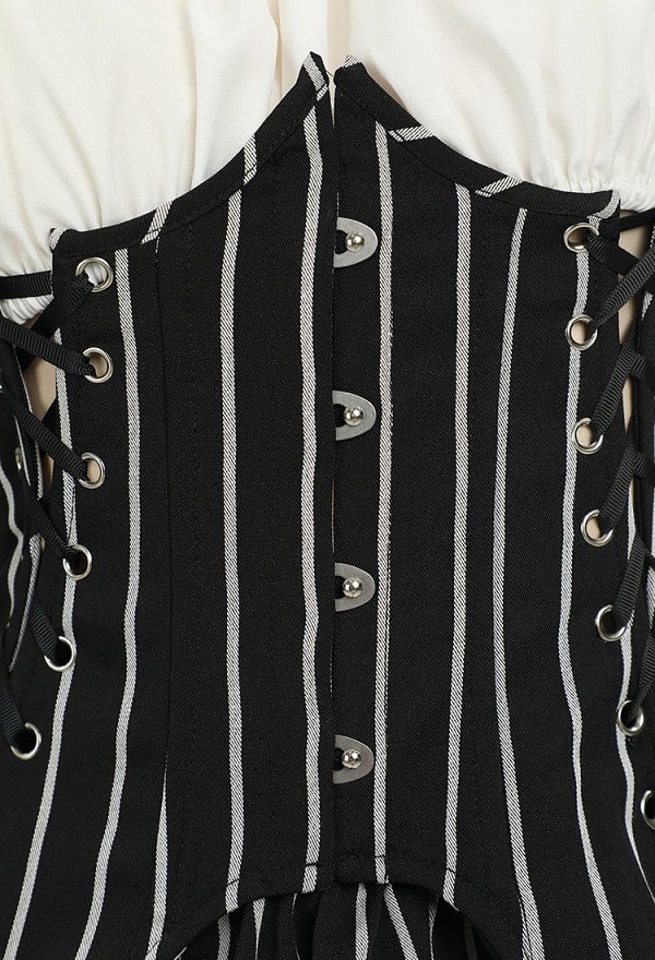 Jack Derivative Gothic Black White Stripe Costume Long SLeeve Top and Tube Top with Skirt and Gloves
