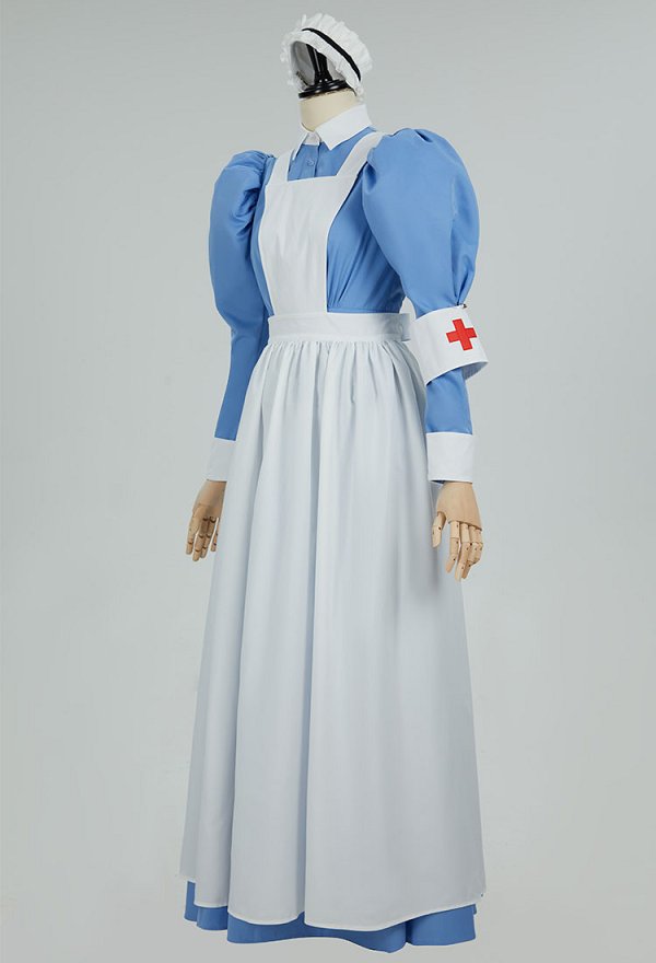 Vintage Nurse Costume Uniform Set Historical Victorian Nurse Top and Long Skirt with Apron and Hat