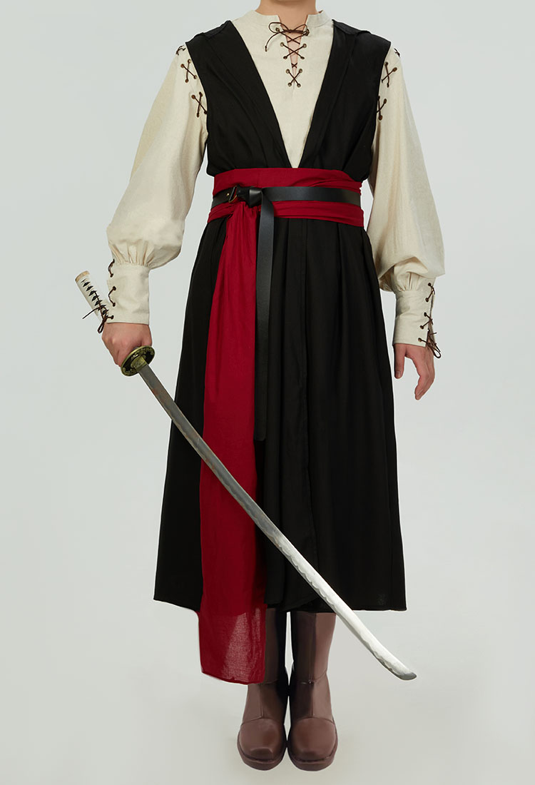 Mittelalterliche Tunika für Herren Ninja Pirat Cosplay Kostüm Renaissance Steampunk ärmelloses Kapuzenoberteil