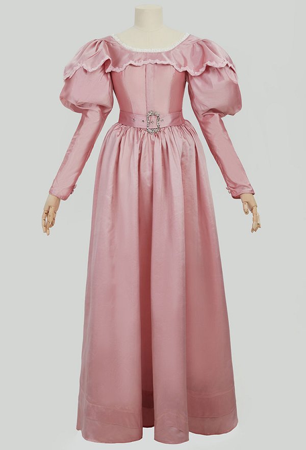 Medieval Renaissance Costume Romantic Vintage Dress Puffy Sleeve Pink Dress with Belt