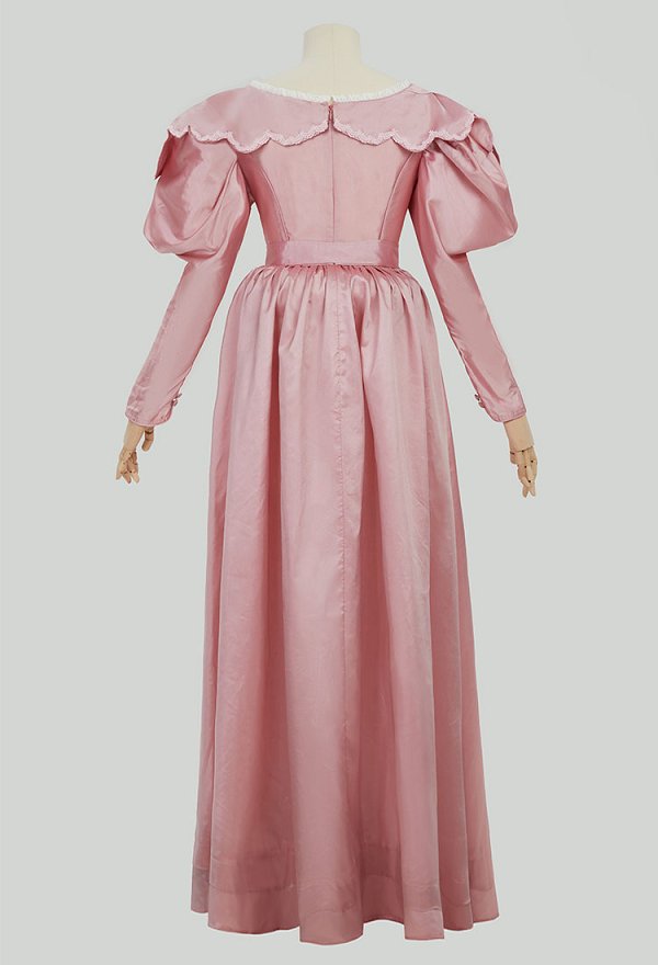 Medieval Renaissance Costume Romantic Vintage Dress Puffy Sleeve Pink Dress with Belt