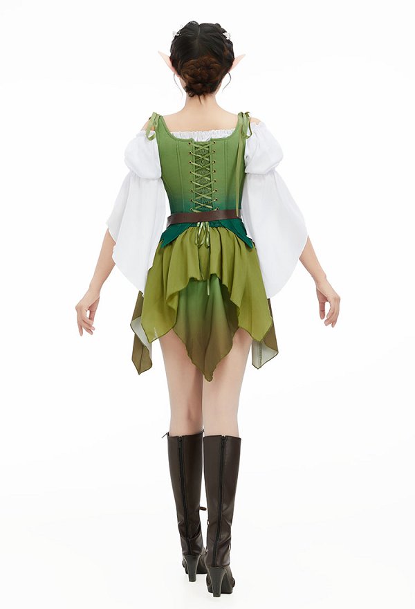 Conjunto de falda y camisa estilo elfo de Halloween con cintura de hada incluye cinturón y bolso
