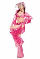 Halloween Traje rosado con top de manga larga y pantalones con calados incluye sombrero y cinturón Halloween Traje rosado con top de manga larga y pantalones con calados incluye sombrero y cinturón