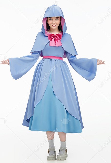 Fairy Godmother Cosplay Costume Sweet Style Robe bleue à cape avec ceinture et nœud