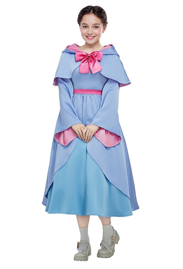 Fairy Godmother Cosplay Costume Sweet Style Suit Blue Pink Dress and Cape with Belt and Bow