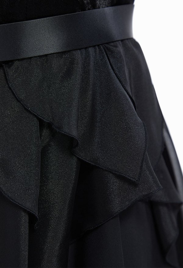 Halloween Costume Robe d'elfe Noir Magie avec ceinture et ailes Halloween Costume Robe d'elfe Noir Magie avec ceinture et ailes