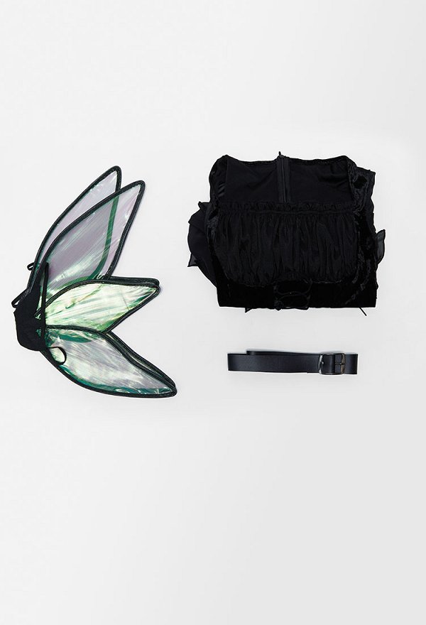 Halloween Costume Robe d'elfe Noir Magie avec ceinture et ailes Halloween Costume Robe d'elfe Noir Magie avec ceinture et ailes