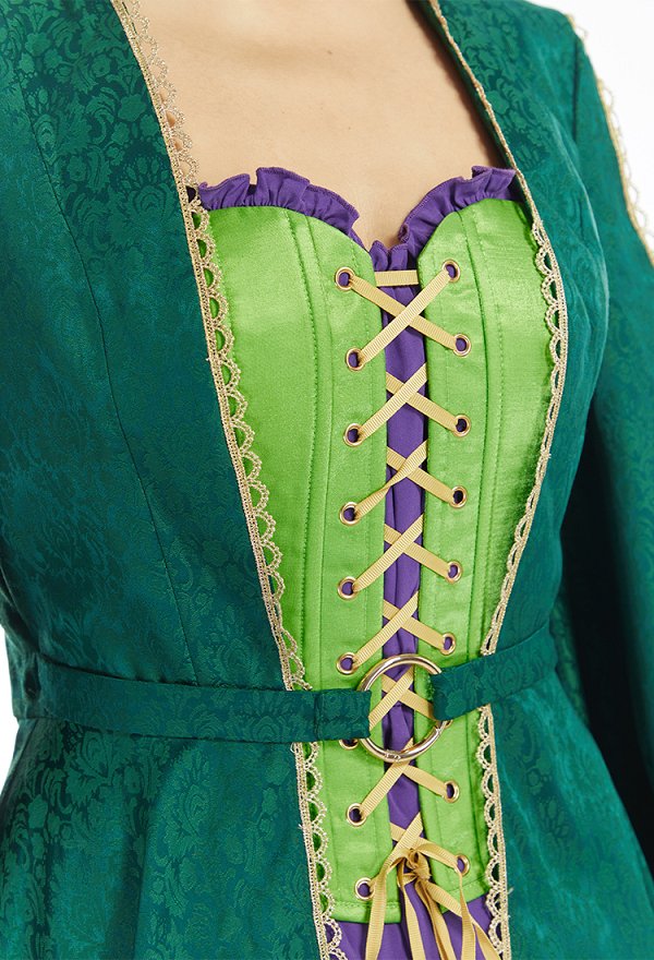 Medieval Fantasy Witch Outfit Off-shoulder Asymmetrical Corset Dress with Coat and Belt