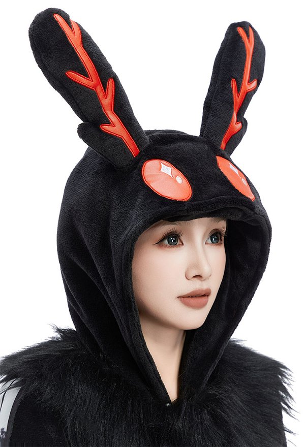 Halloween Mothman Hooded Bodysuit Dark Style Furry Bodysuit with Wings and Collar