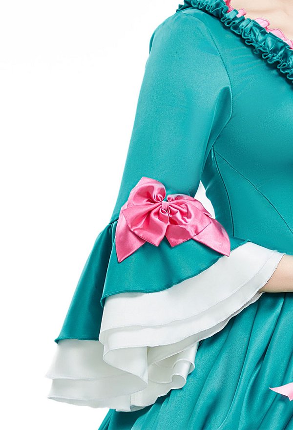 Robe longue médiévale Pompadour en satin vert Robe vintage rococo Robe décorée de nœuds