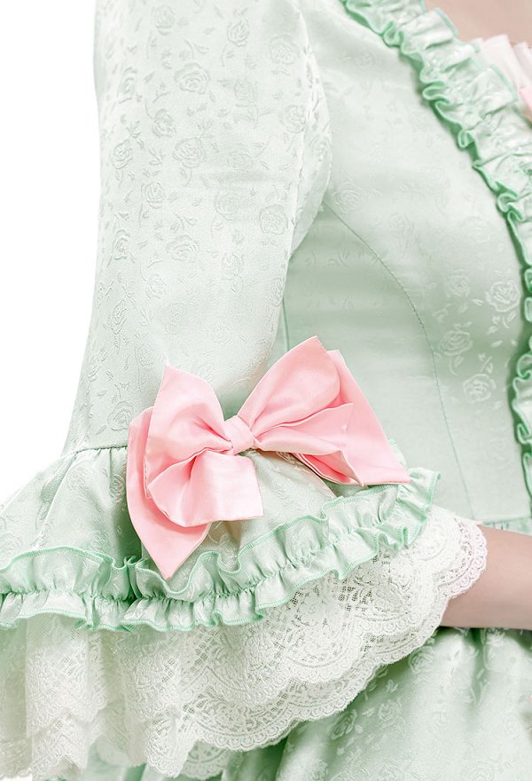 Medieval Pompadour Vestido Corto vintage rococó verde menta con decoración de lazo. Medieval Pompadour Vestido Corto vintage rococó verde menta con decoración de lazo.