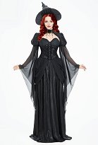 Robe vintage de sorcière pour Halloween Robe noire gothique de sorcière avec haut et chapeau