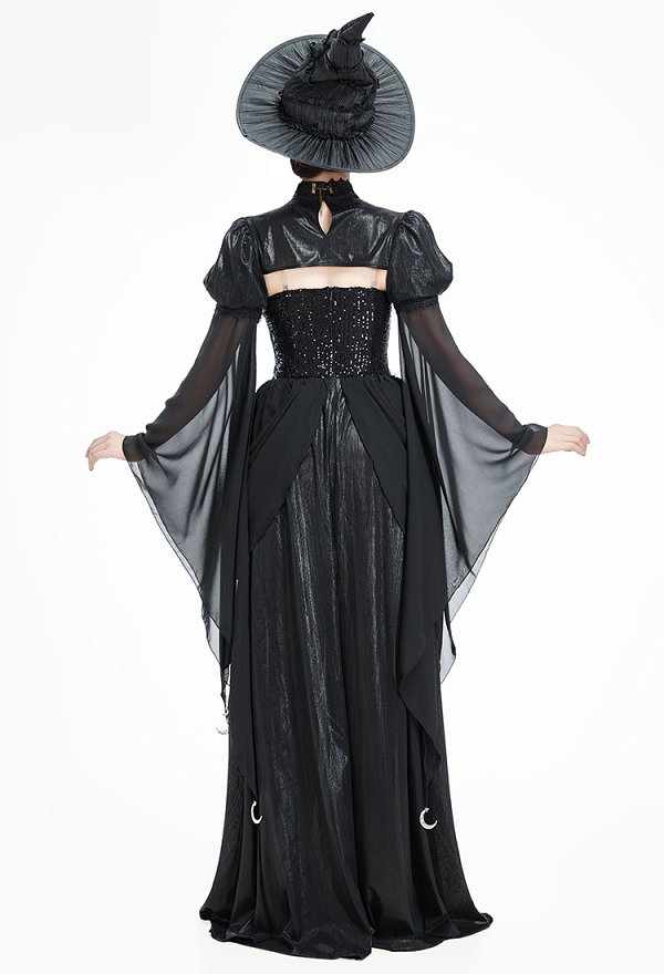 Halloween Vintage Witch Dress Gothic Witch Black Dress with Top and Hat