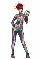 Halloween Day of the Dead Skull Print Bodysuit Gothic Rose Print Jumpsuit Halloween Day of the Dead Skull Print Bodysuit Gothic Rose Print Jumpsuit