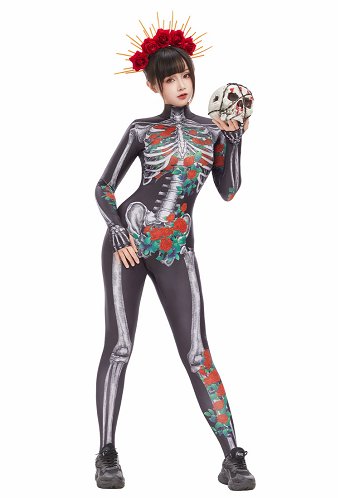Halloween Day of the Dead Skull Combinaison imprimée Combinaison imprimée rose gothique