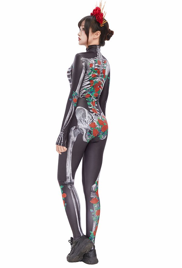 Halloween Day of the Dead Skull Print Bodysuit Gothic Rose Print Jumpsuit Halloween Day of the Dead Skull Print Bodysuit Gothic Rose Print Jumpsuit