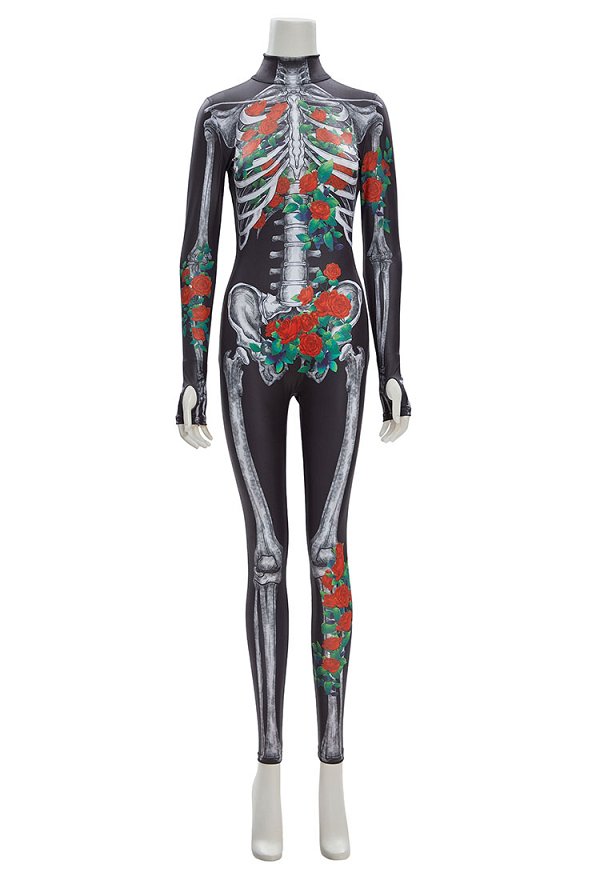 Halloween Day of the Dead Skull Print Bodysuit Gothic Rose Print Jumpsuit Halloween Day of the Dead Skull Print Bodysuit Gothic Rose Print Jumpsuit