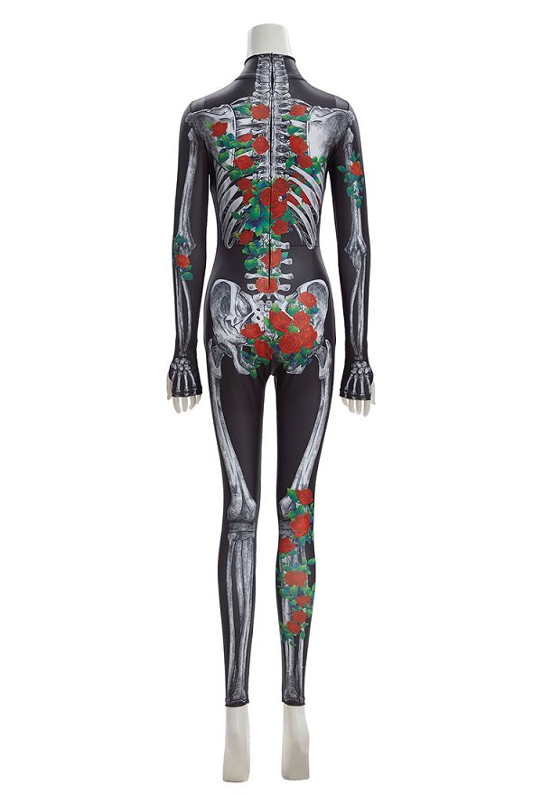 Halloween Day of the Dead Skull Print Bodysuit Gothic Rose Print Jumpsuit Halloween Day of the Dead Skull Print Bodysuit Gothic Rose Print Jumpsuit