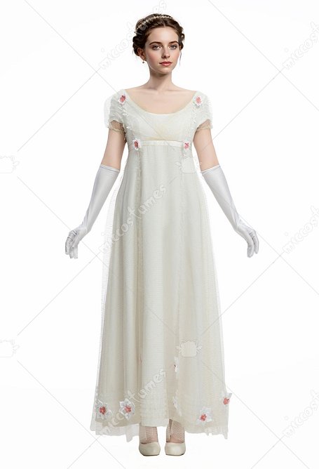 Médiévale Renaissance Princesse Costume Robe longue Empire élégante à taille haute avec gants