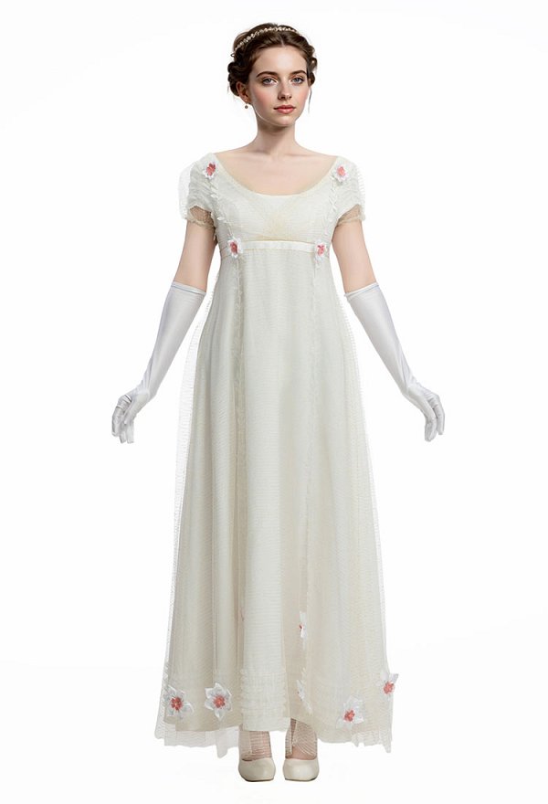 Princesa Emma Woodhouse Medieval Renacentista Elegante Vestido Largo Imperial de Empire waist con Guantes Princesa Emma Woodhouse Medieval Renacentista Elegante Vestido Largo Imperial de Empire waist con Guantes