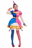 Halloween Colorful Circus Clown Costume Sweetheart Ensemble robe avec ceinture et coiffe Halloween Colorful Circus Clown Costume Sweetheart Ensemble robe avec ceinture et coiffe