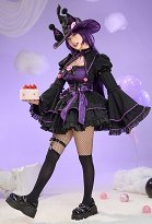 Anime Doll Derivative Halloween Witch Costume Set Gothic Lolita Dress with Cape and Hat